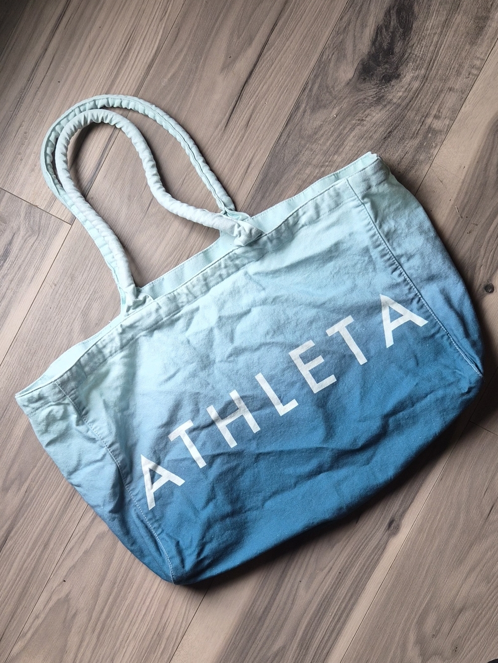 Athleta light blue to teal gradient canvas tote